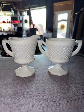 Vintage Westmoreland White Milk Glass Creamer and Sugar Set